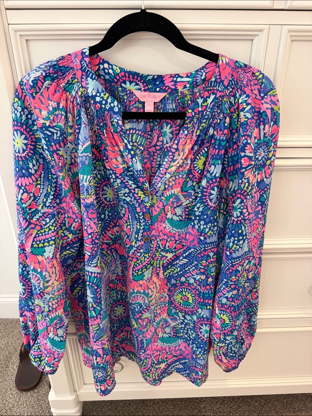 Lilly Pulitzer Blue Pink Paisley Long-Sleeve Blouse Silk